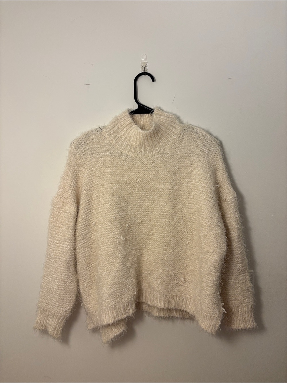 Altar'd State Cream Turtleneck Fuzzy Knit Sweater